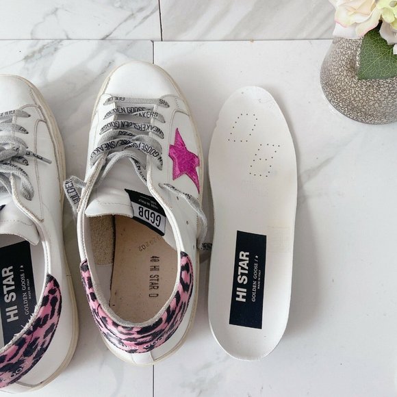 💗Golden Goose💗Hi Star Platform Sneaker White Pink Leopard Size 40. Authentic. - Picture 7 of 13